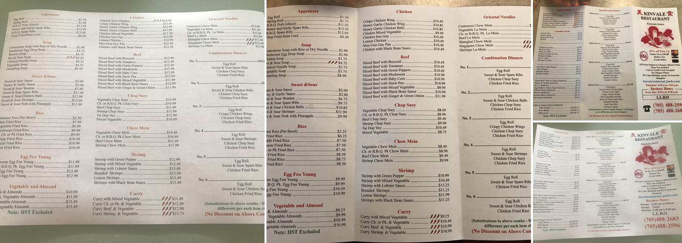 Kinvale Restaurant Menu