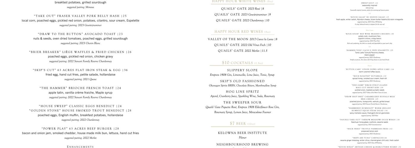 Old Vines Restaurant @ Quails' Gate Winery Menu