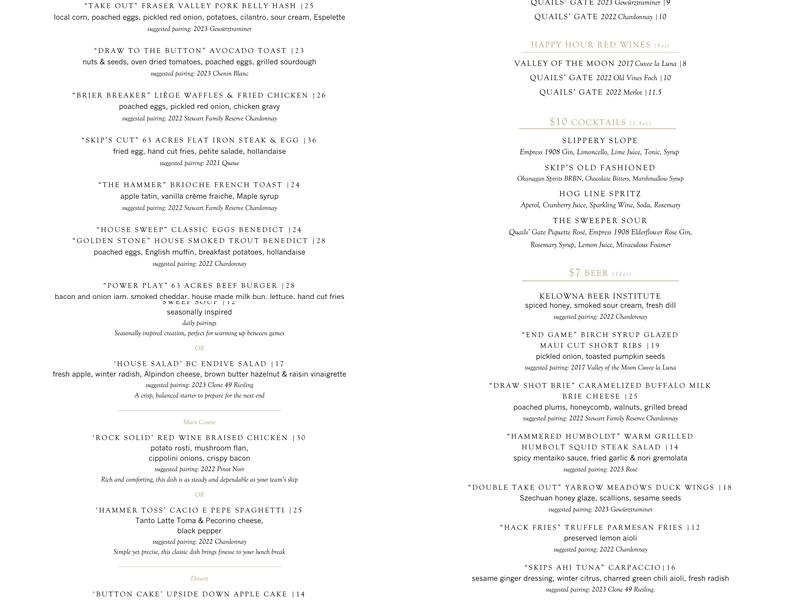 Old Vines Restaurant @ Quails' Gate Winery Menu