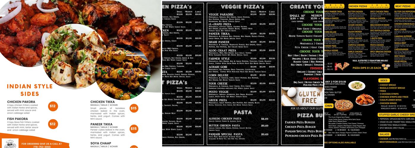 Panjabi Pizzeria Menu