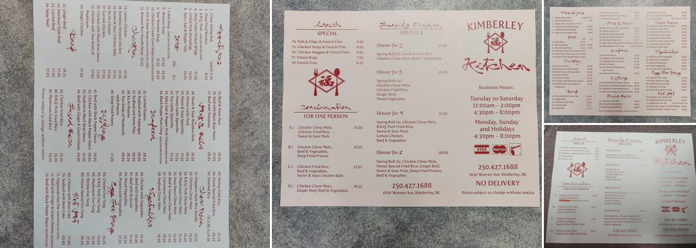 Kimberley Kitchen Menu