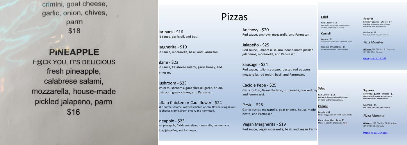 Pizza Monster Menu