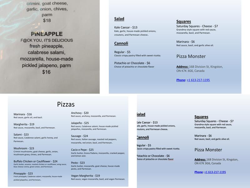 Pizza Monster Menu