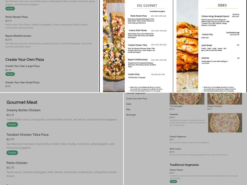 Bapoo Pizza Menu