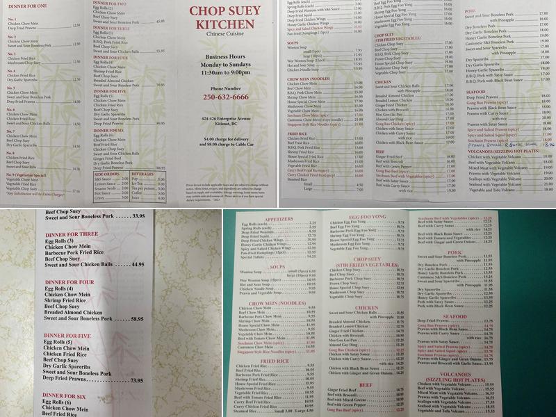 Chop Suey Kitchen Menu