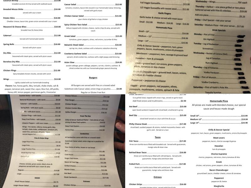 Chilly & Dancer Pub Menu