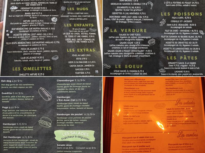 Restaurant L' Est Anse Ciel Menu