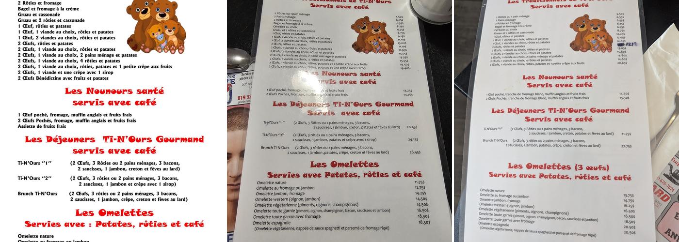 Restaurant Chez Ti-N'Ours Menu