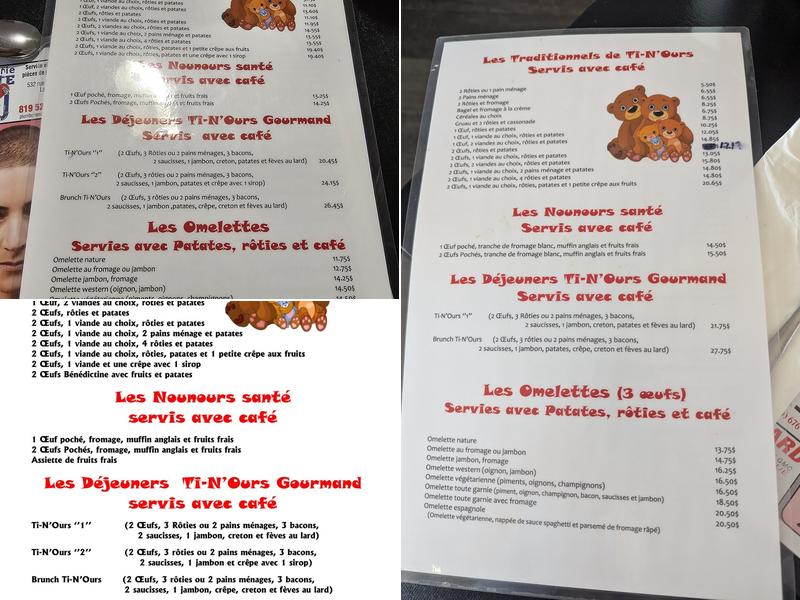 Restaurant Chez Ti-N'Ours Menu