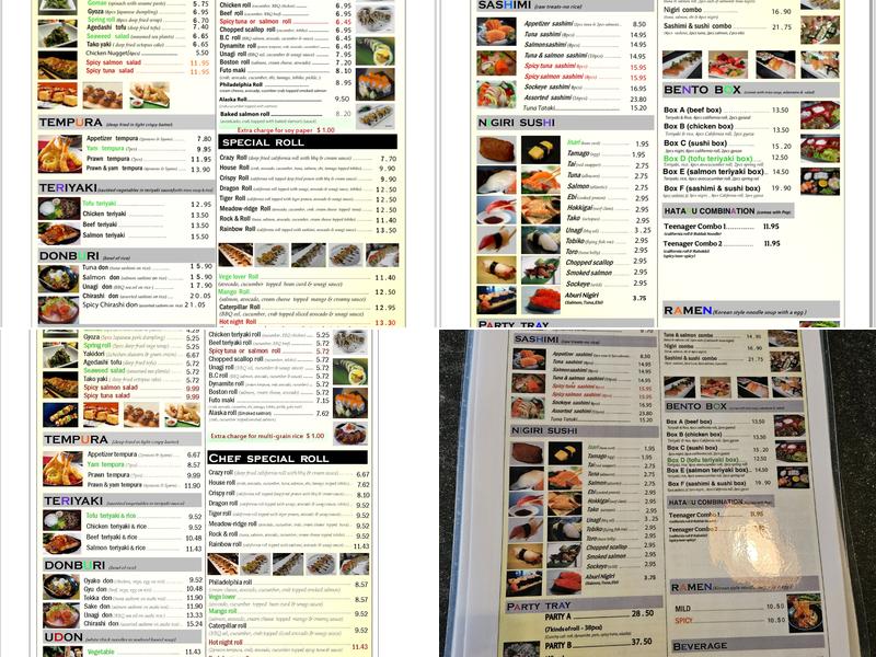 Hataru Japanese Restaurant Menu