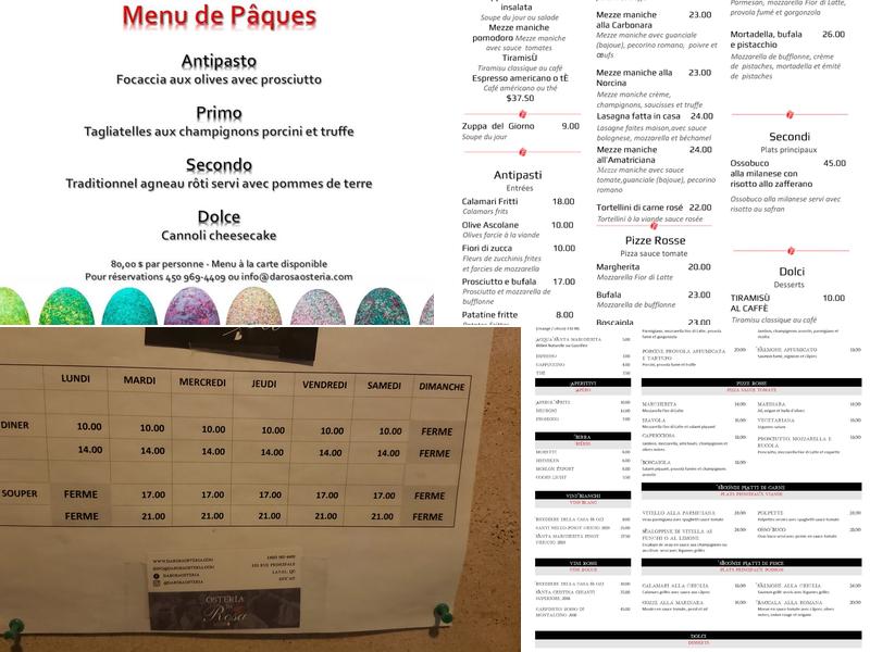 Osteria da Rosa Menu