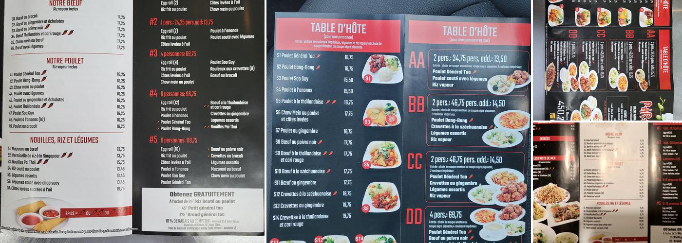 Restaurant Parasol Menu