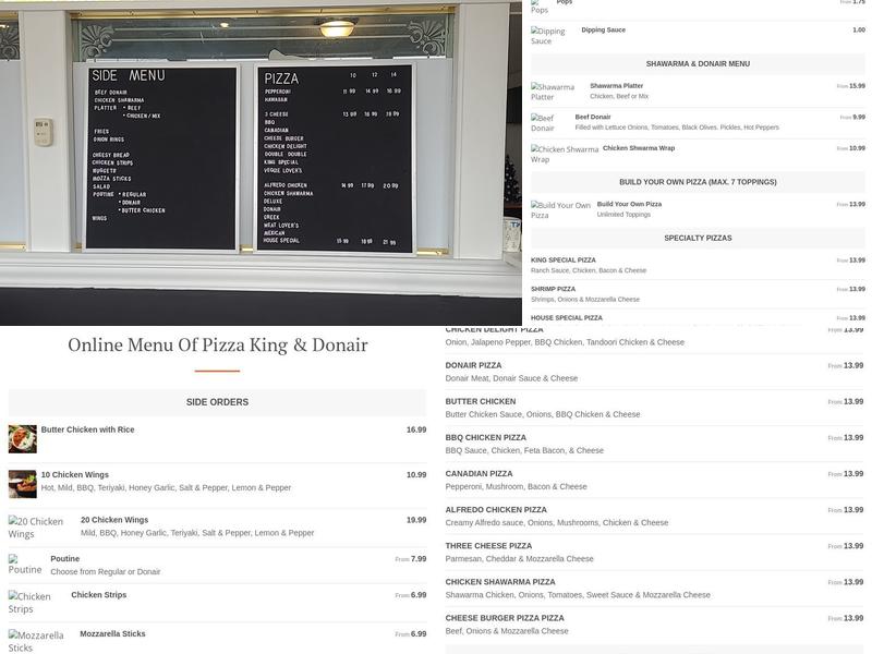 Pizza King and Donair Menu