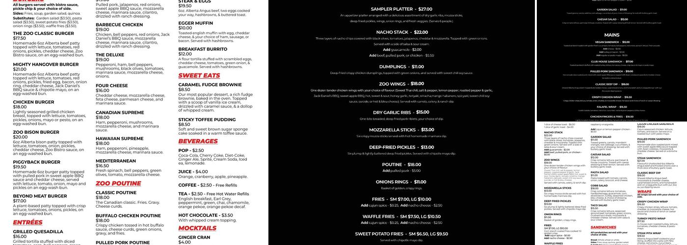 The Zoo Menu