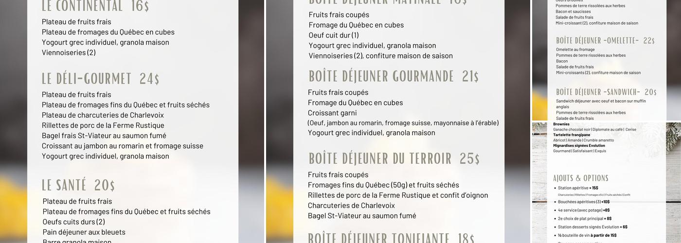 Bistro Évolution et traiteur Menu