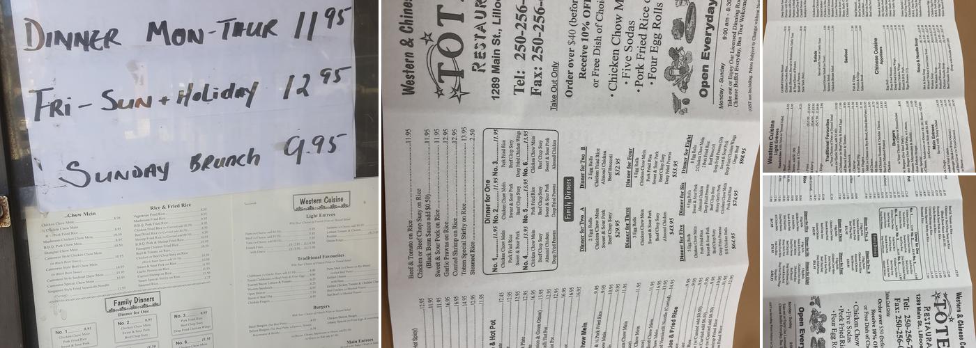 Totem Chinese Restaurant Menu