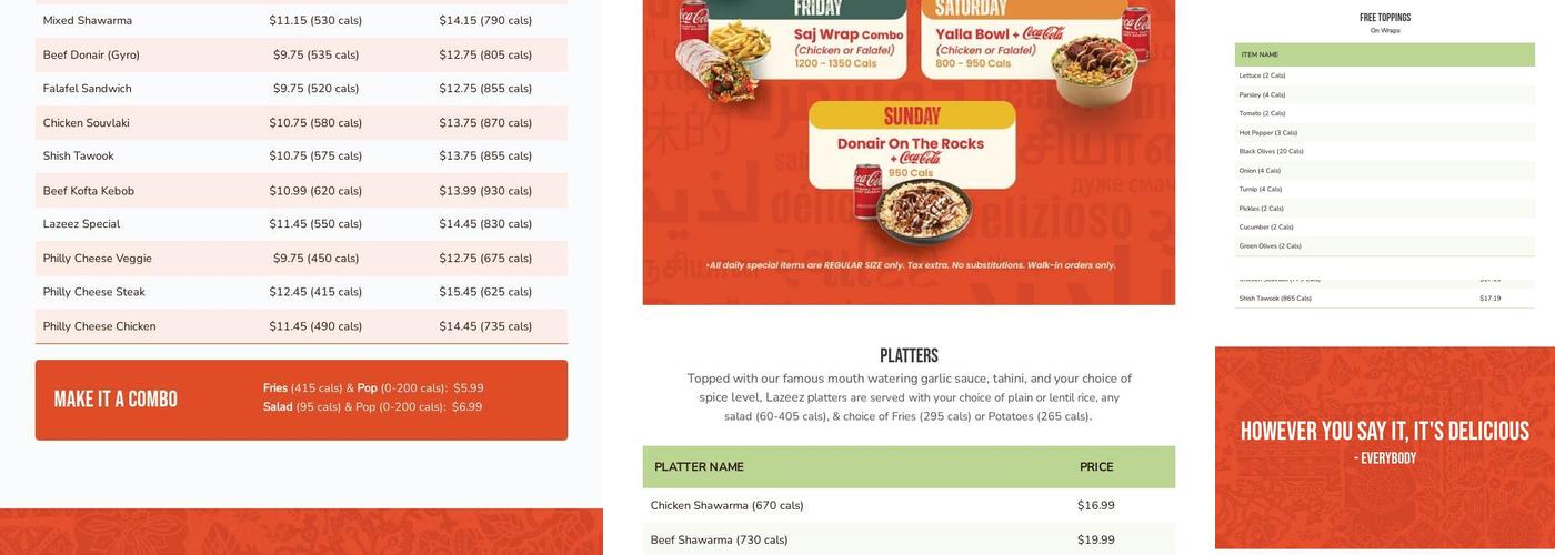 Lazeez Shawarma Menu