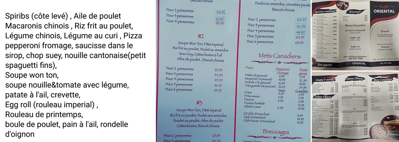 Buffet Oriental Menu