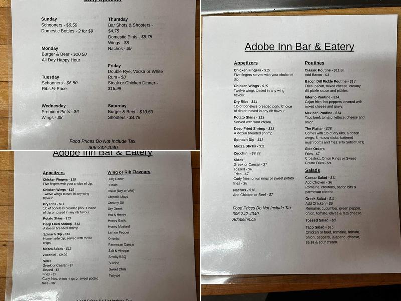 Adobe restaurant Menu