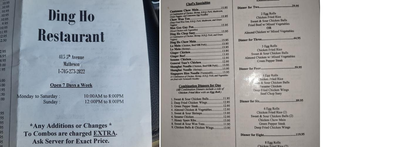 Ding Ho Restaurant Menu