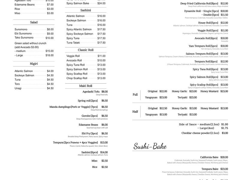 Cocos chicken and sushi Menu