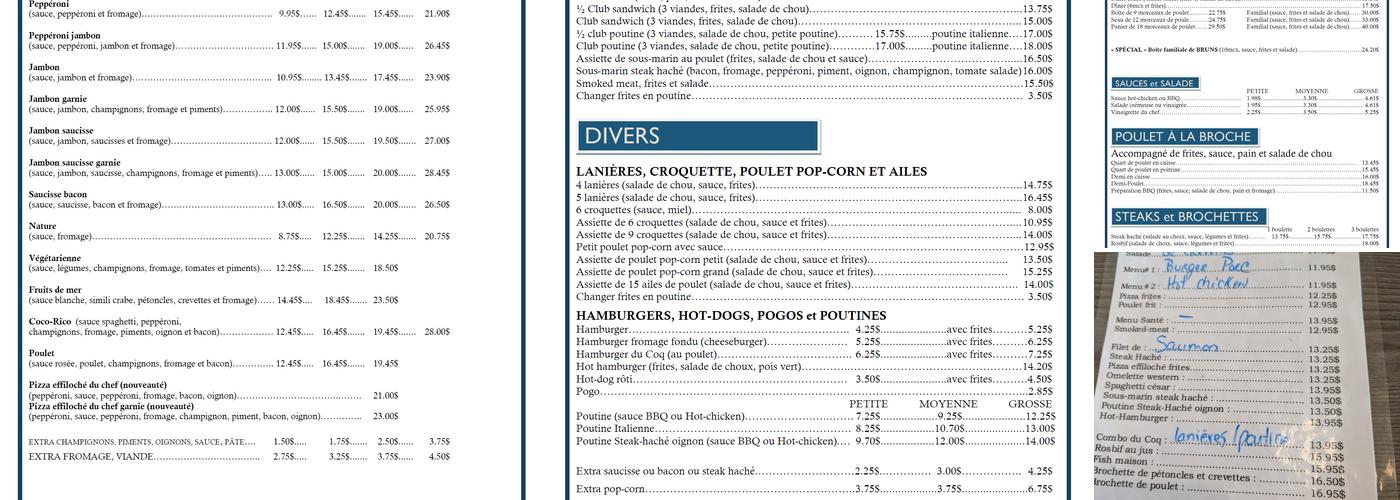 Restaurant Coco-Rico Menu