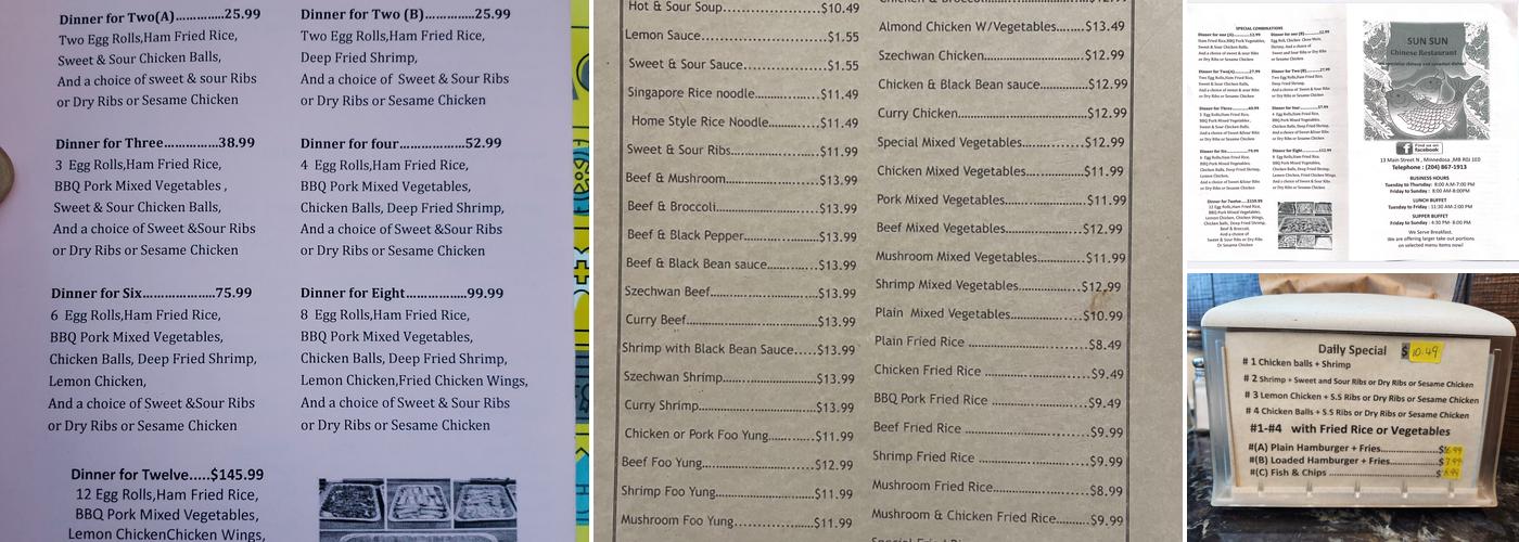 Sun Sun Chinese Restaurant Menu