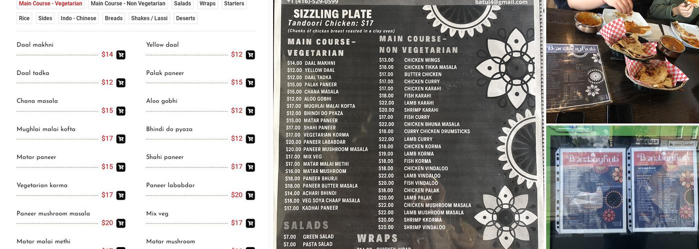 Bombay Hub Menu