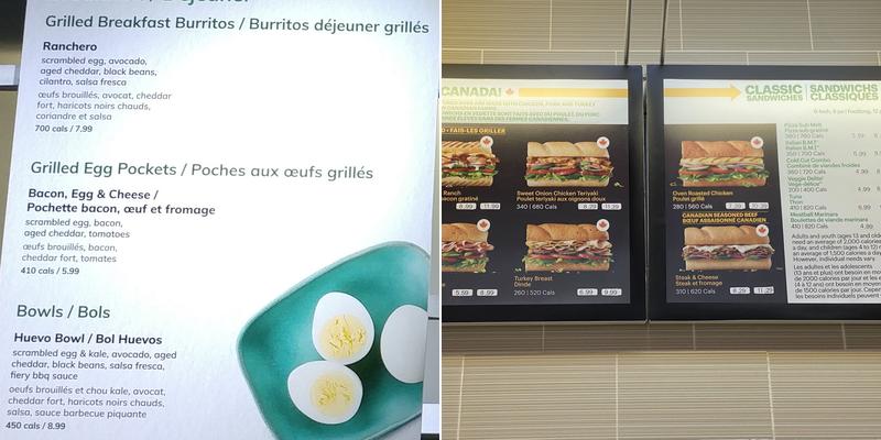 Subway Menu