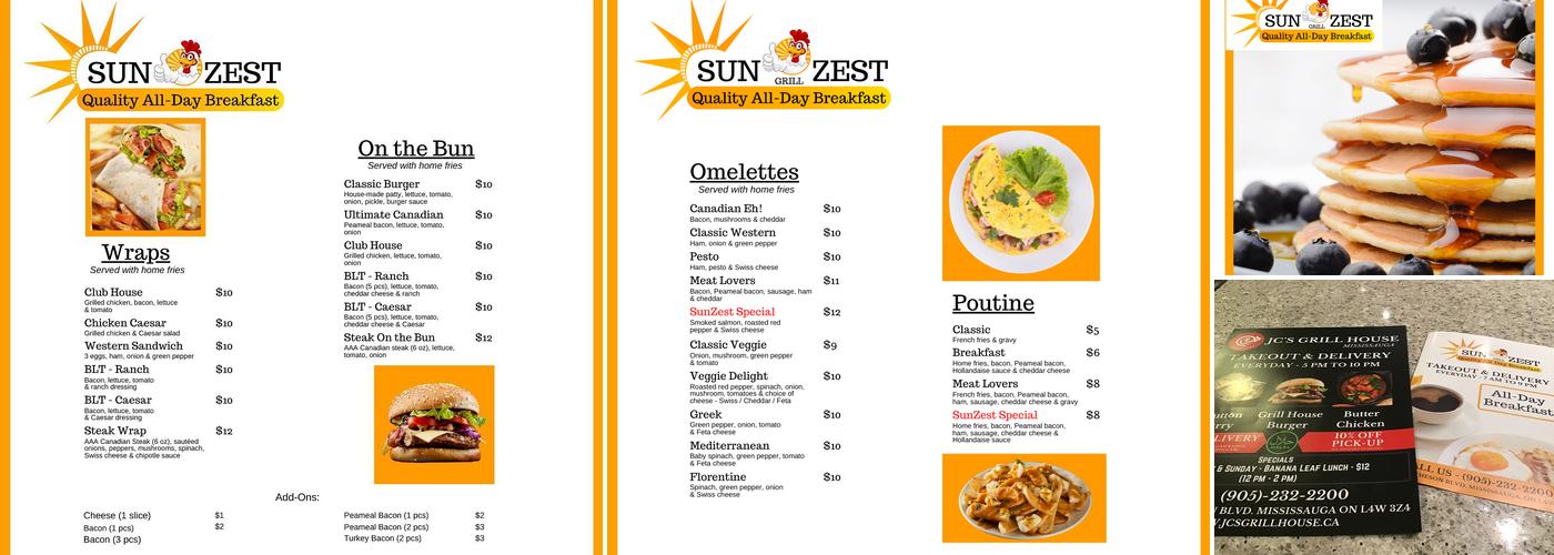 Sunzest Grill Menu