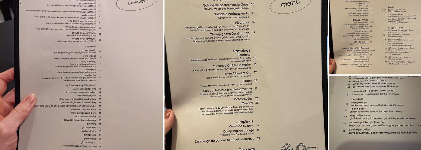Mui Mui Montréal Menu