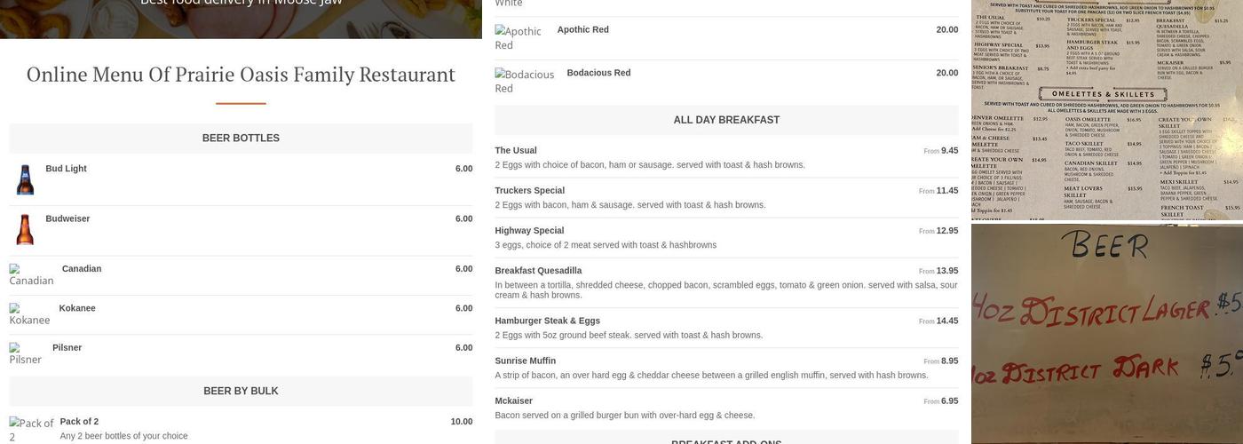 Prairie Oasis Family Restaurant Menu