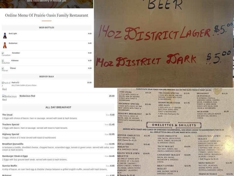 Prairie Oasis Family Restaurant Menu
