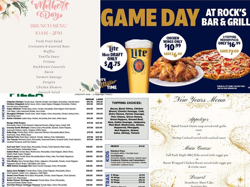 Rocks Bar & Grill Menu