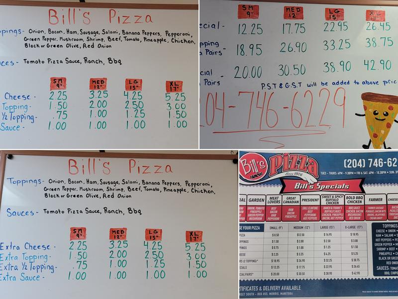 Bill's Pizza Menu
