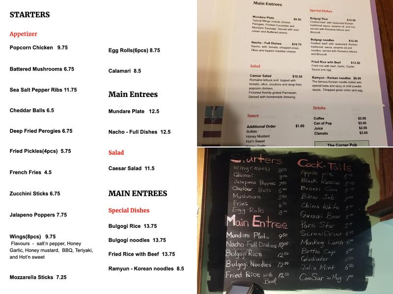 The Corner Pub Menu