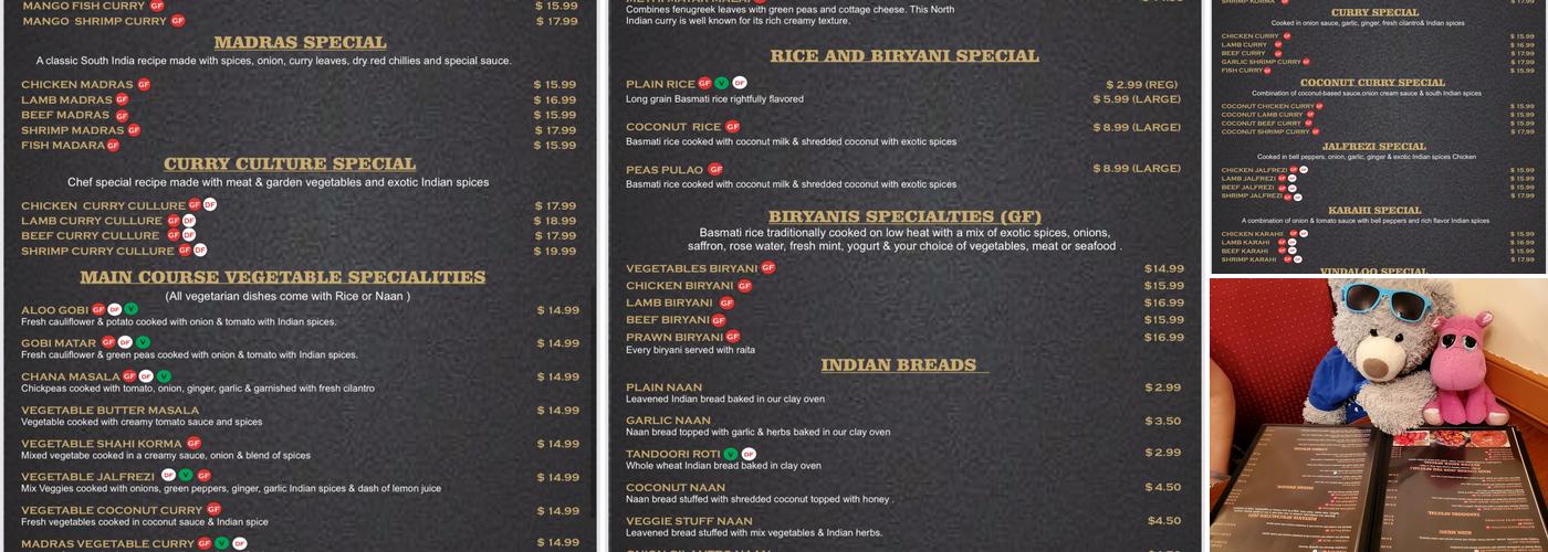 The curry culture Menu