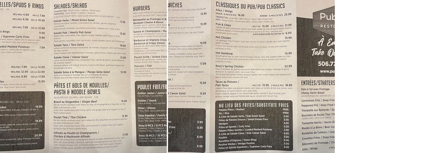Pub 981 Menu