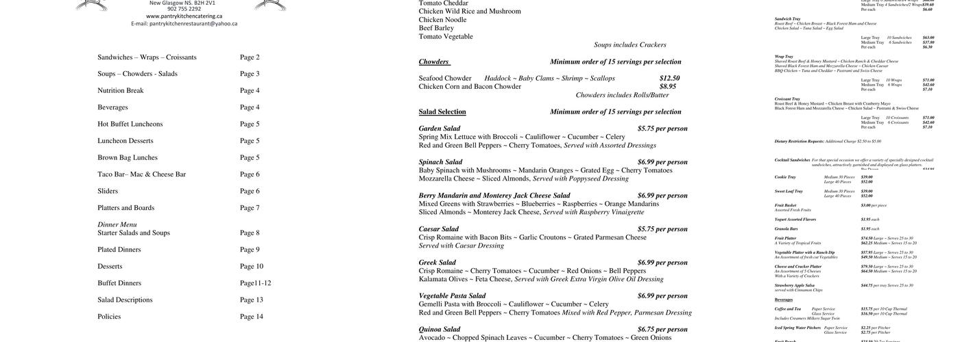 PANTRY KITCHEN CATERING Menu