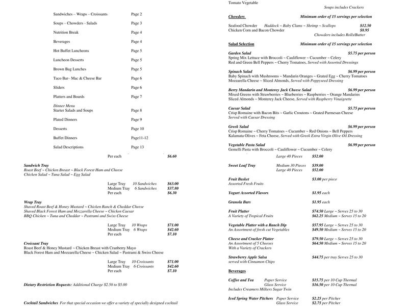PANTRY KITCHEN CATERING Menu