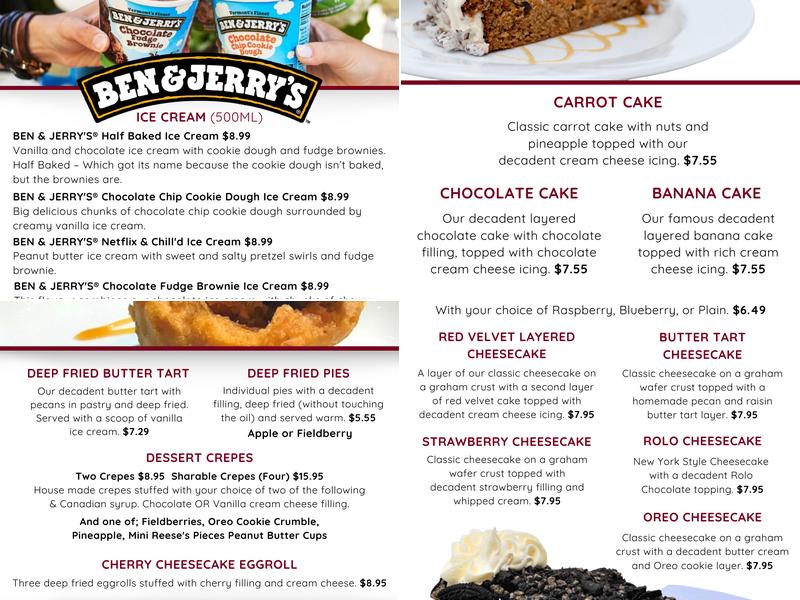 The Dessert Factory Menu