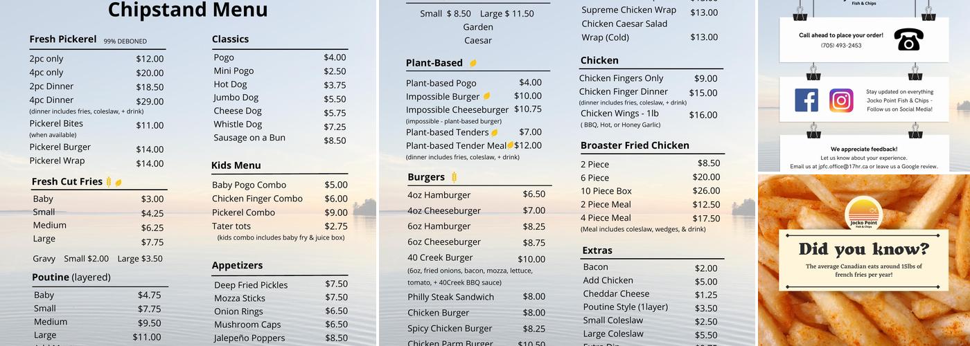 Jocko Point Fish & Chips Menu