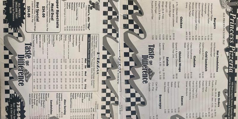 Princess Pizzeria Menu