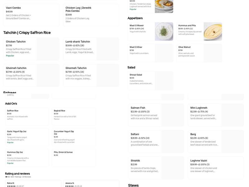 Cazba Commissary Menu