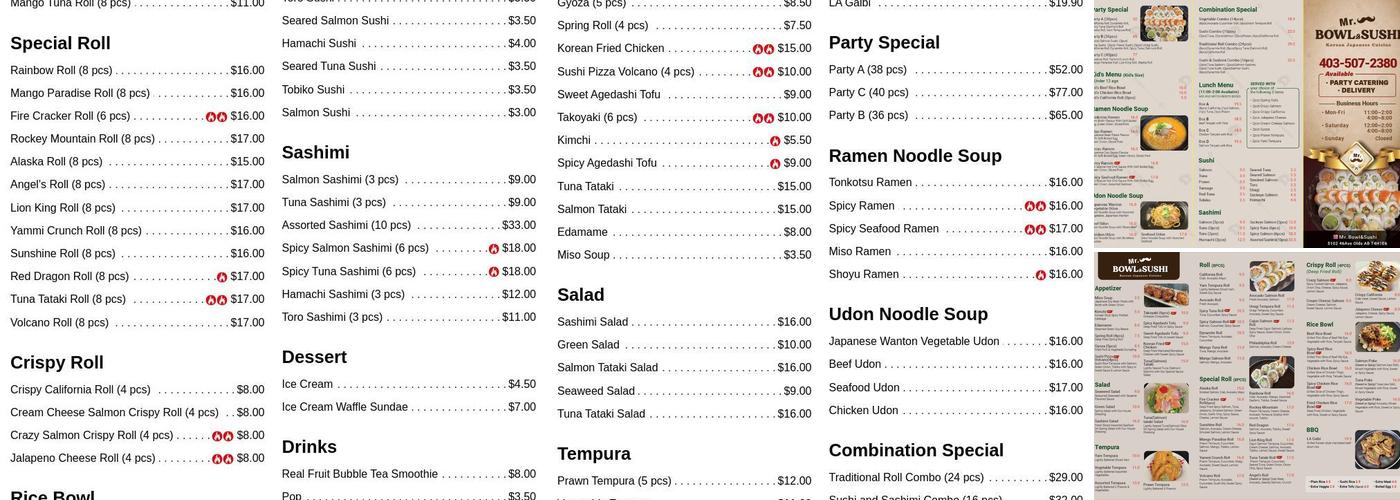 Mr. Bowl & Sushi Menu