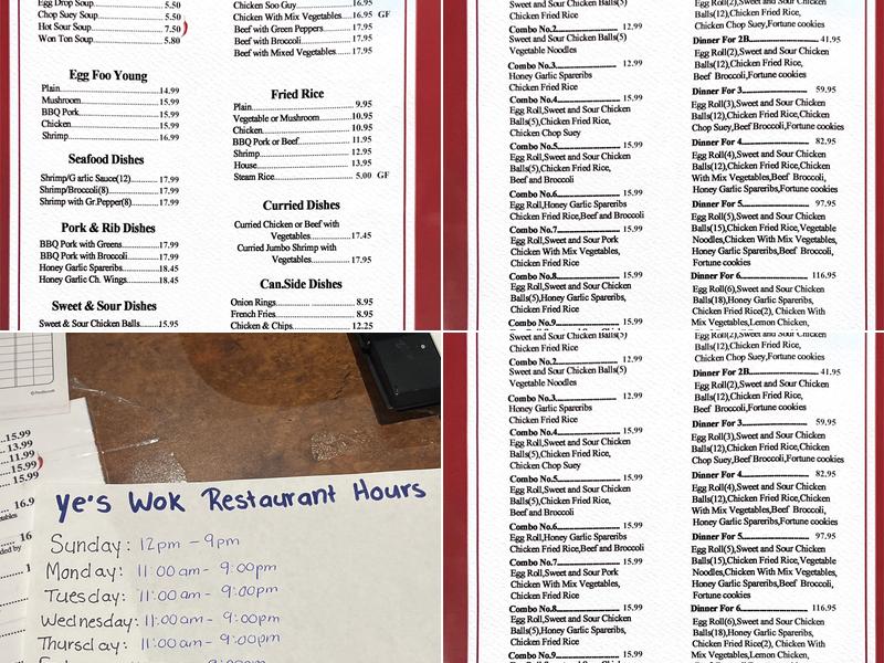 Ye's Wok Restaurant Menu