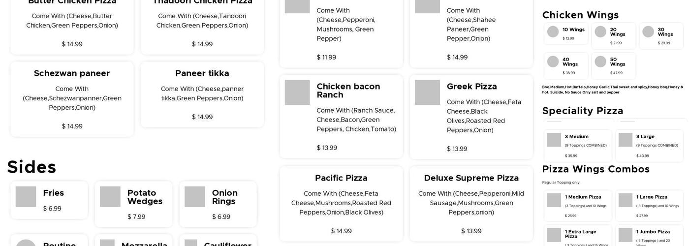 Pizza Wings & Snacks Menu