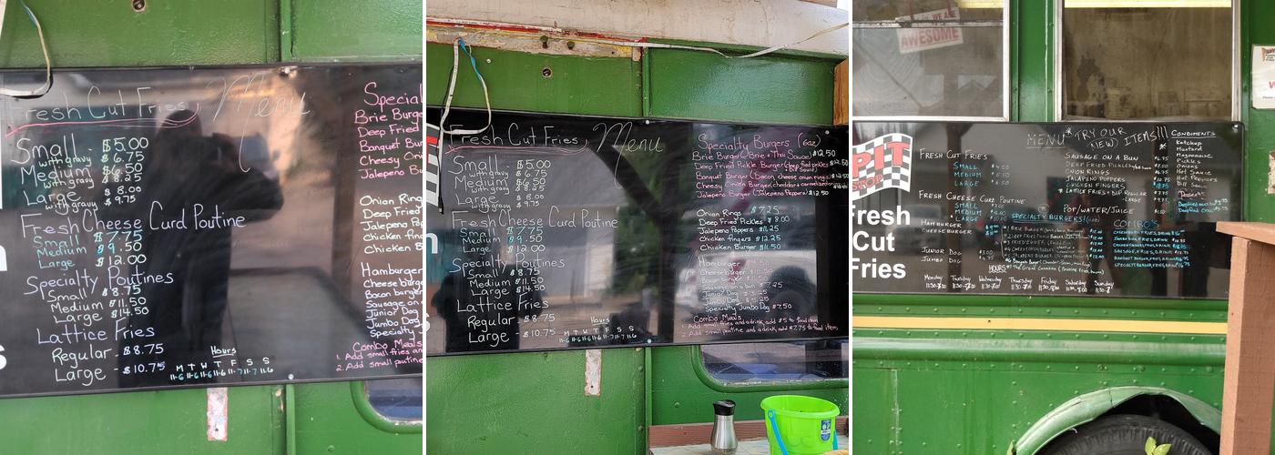 The Pit Stop Fresh Cut Fries Menu