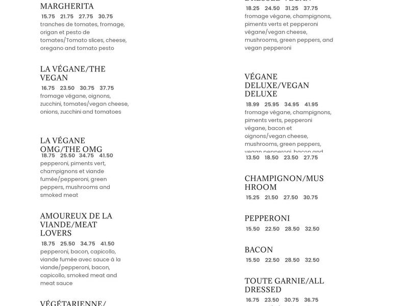 Restaurant Emma Menu