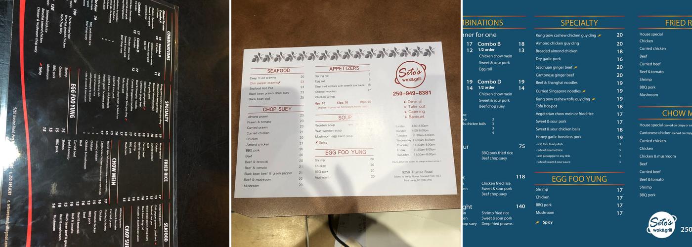 Seto's Wok & Grill Menu